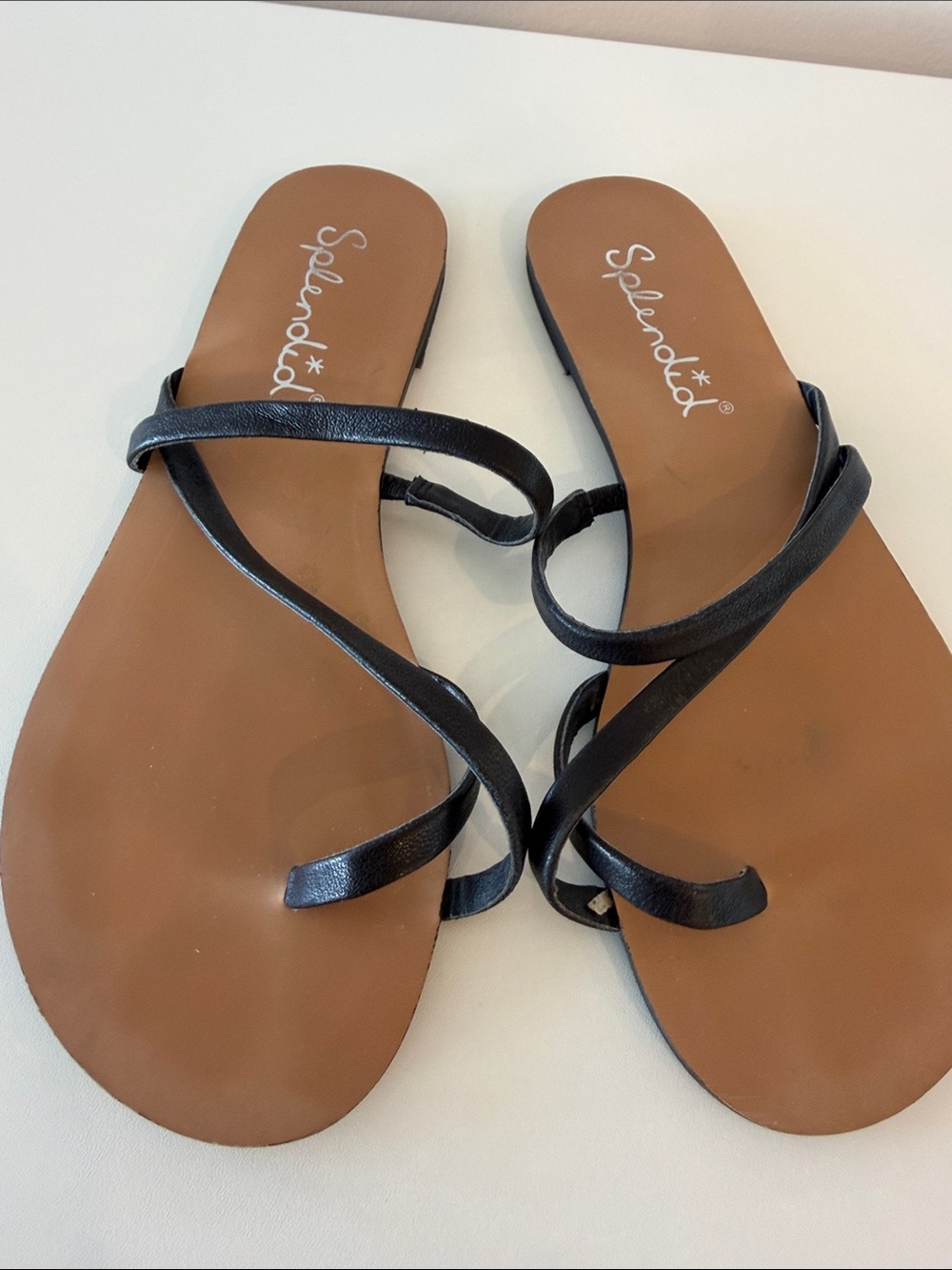 Splendid Black Leather-Look Crisscross Sandals